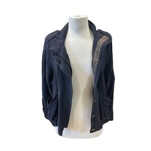 FREE PEOPLE Black Jacket Linen Blend Signature Ribbon Trimmed Women’s Size XS